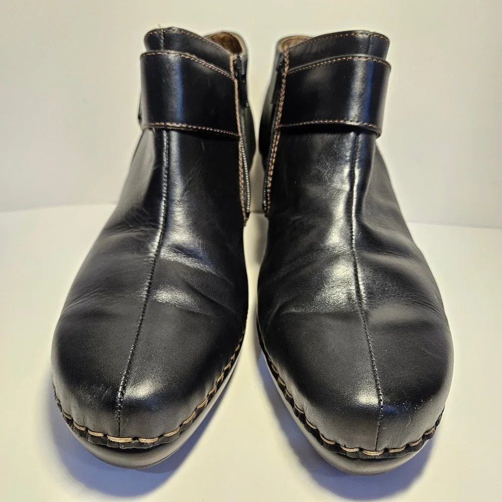 Josef Seibel Womens Black Leather Buckle Ankle Boots Block Heel‎ Size 39